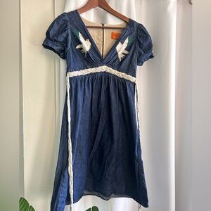 Cute quality denim dress with dove detail EUC
